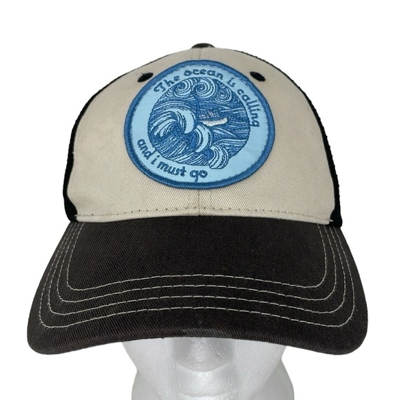District Baseball Hat Women's Tan Black The Ocean Is Calling Mesh Adjustable - Picture 1 of 15